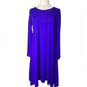 Eileen Fisher Scoop Neck Knee Length Long Sleeve Cobalt Blue Rayon Dress M
